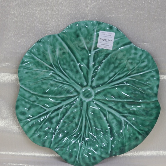 GARDENERS EDEN EMBOSSED SHAPED CABBAGE LEAF RD MELAMINE PLATTER TRAY 19" - GREEN - Picture 5 of 5